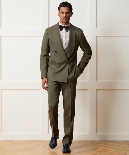 Italian Linen Mohair Double-Breasted Shawl Collar Jacket - Olive