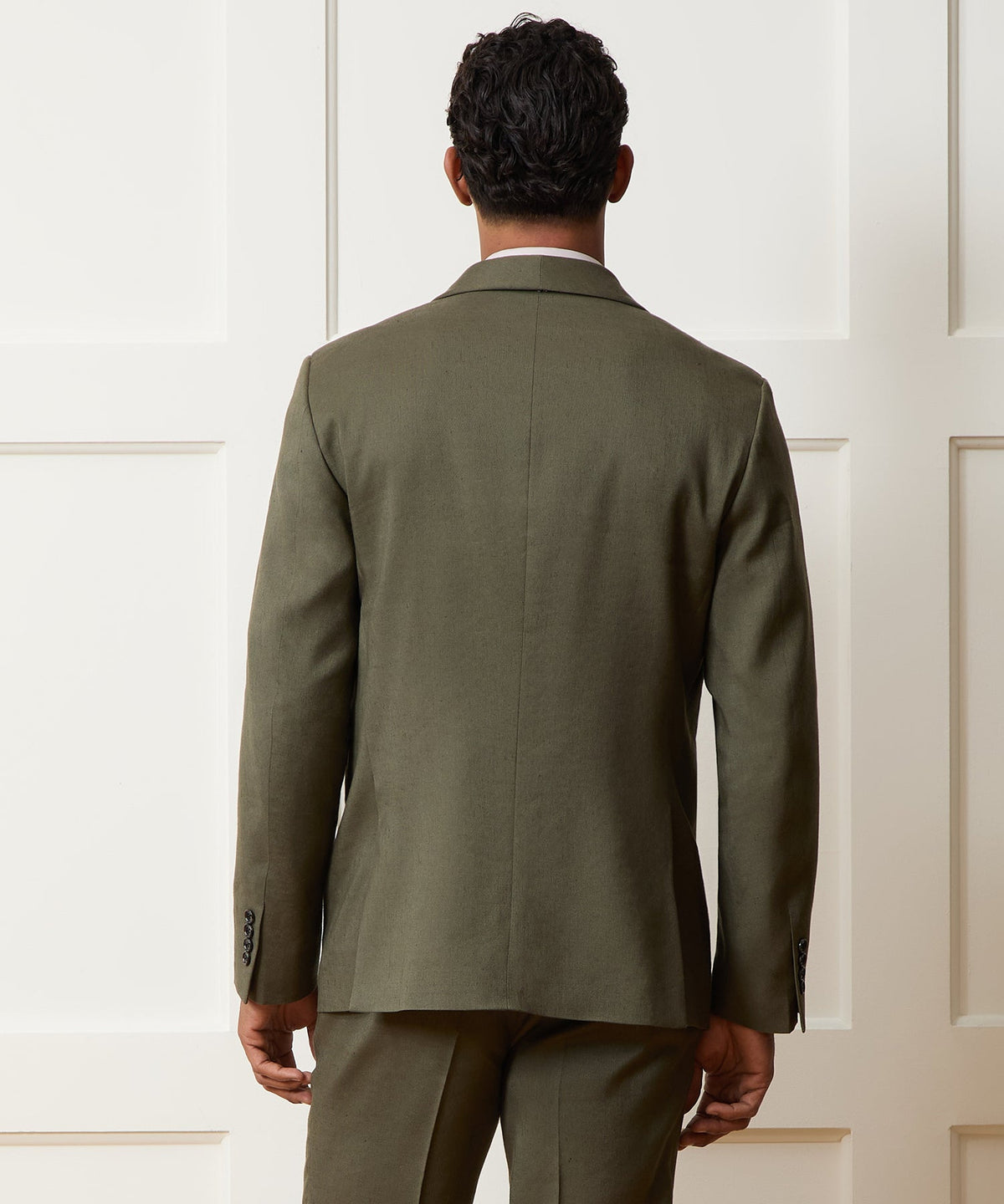 Italian Linen Mohair Double-Breasted Shawl Collar Jacket - Olive