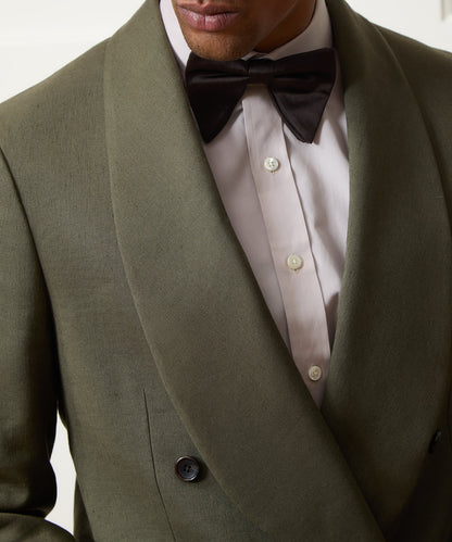 Italian Linen Mohair Double-Breasted Shawl Collar Jacket - Olive