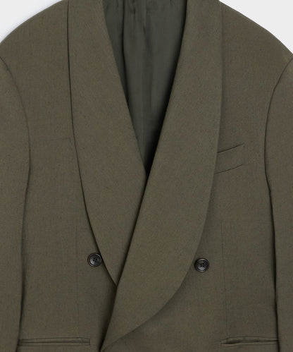 Italian Linen Mohair Double-Breasted Shawl Collar Jacket - Olive