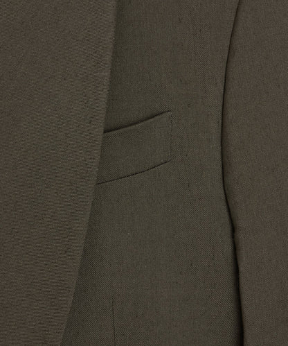 Italian Linen Mohair Double-Breasted Shawl Collar Jacket - Olive