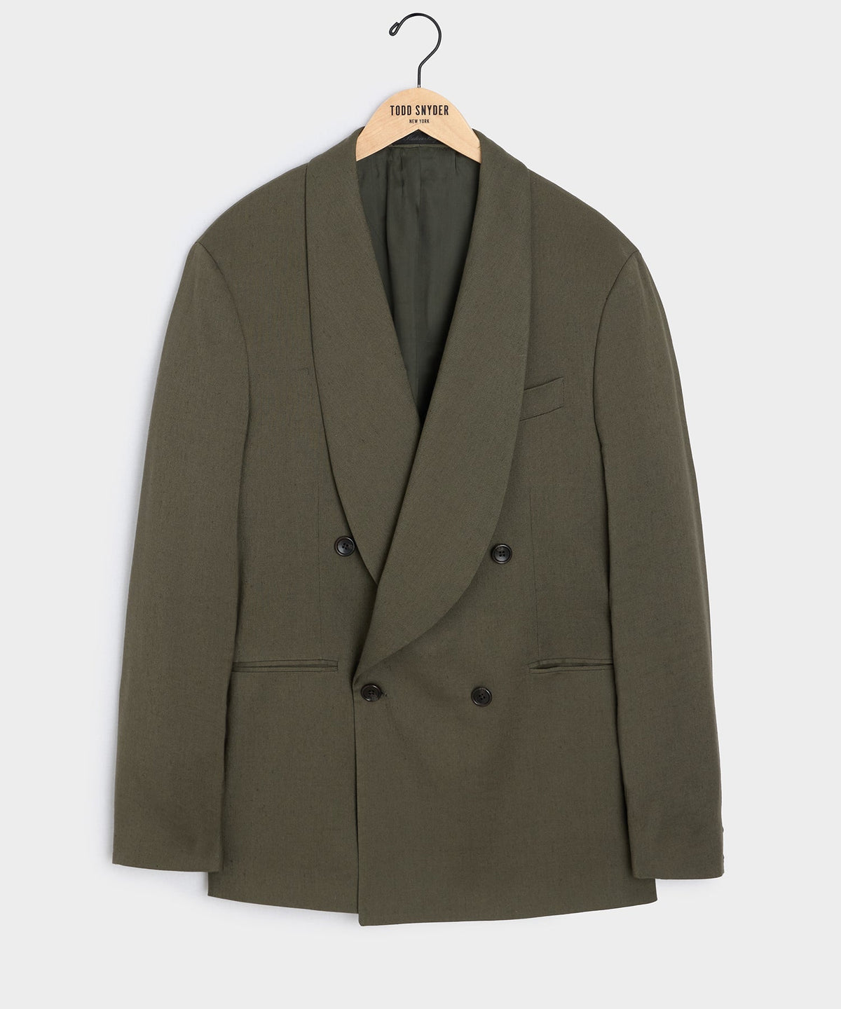 Italian Linen Mohair Double-Breasted Shawl Collar Jacket - Olive