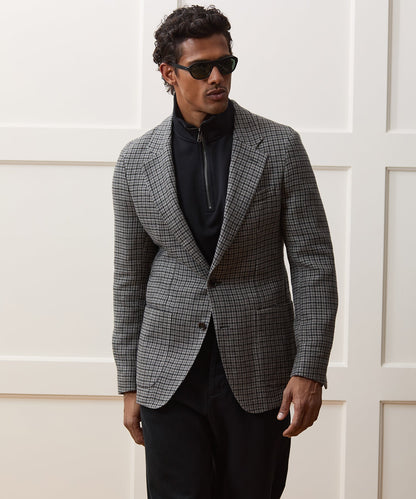 Italian Linen Houndstooth Sport Coat - Charcoal