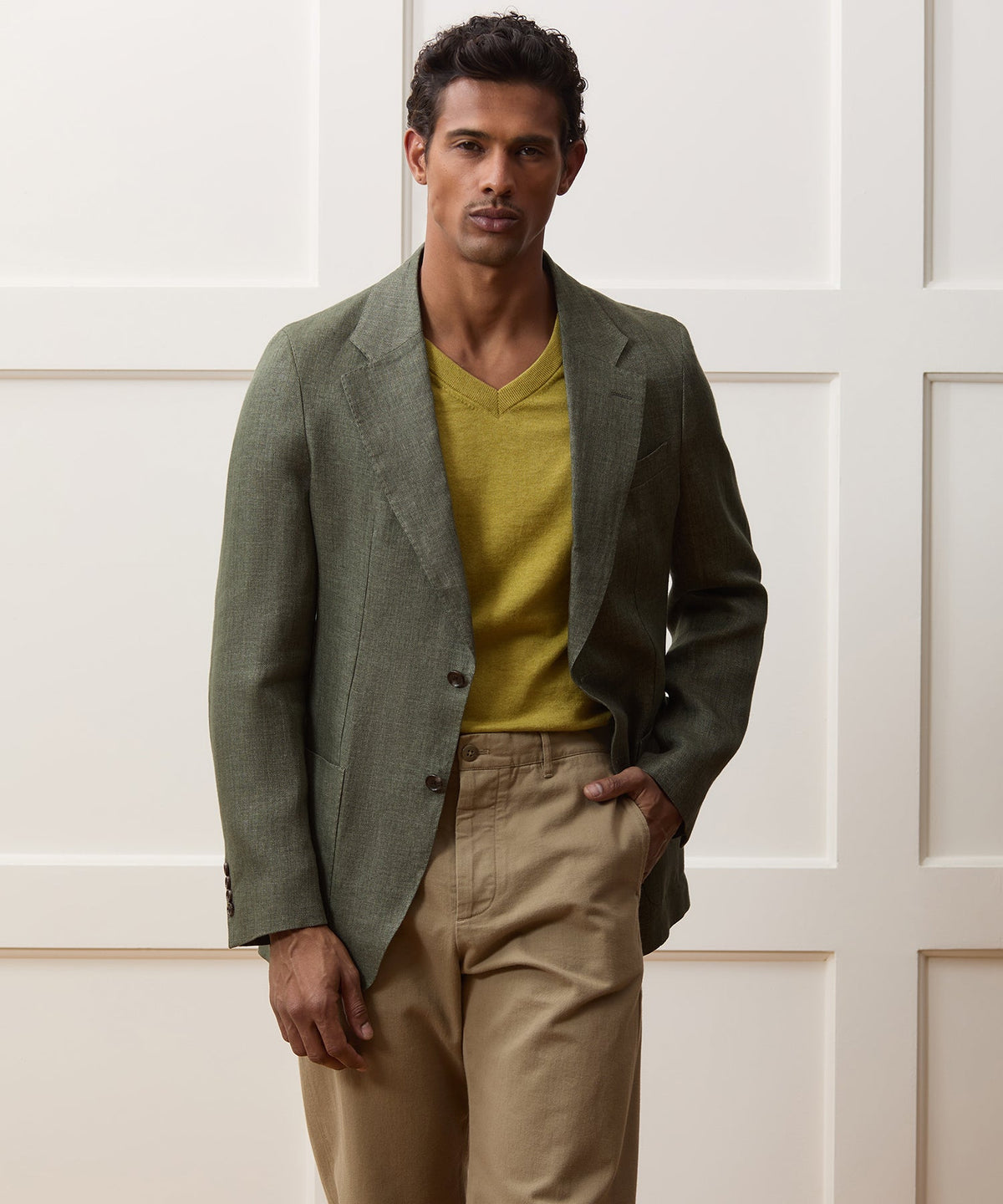 Italian Linen Herringbone Sport Coat - Olive