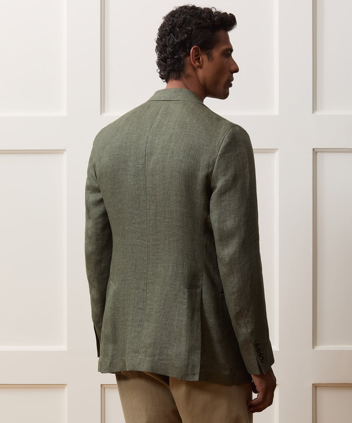 Italian Linen Herringbone Sport Coat - Olive
