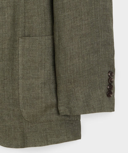 Italian Linen Herringbone Sport Coat - Olive