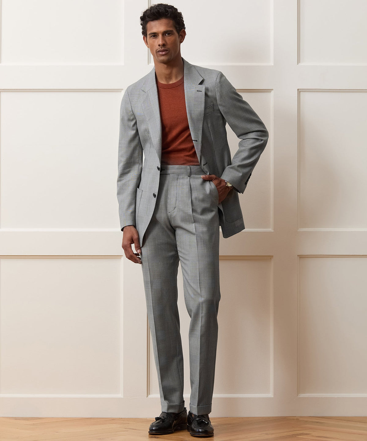 Italian Wool Glen Plaid Madison Jacket - Cream