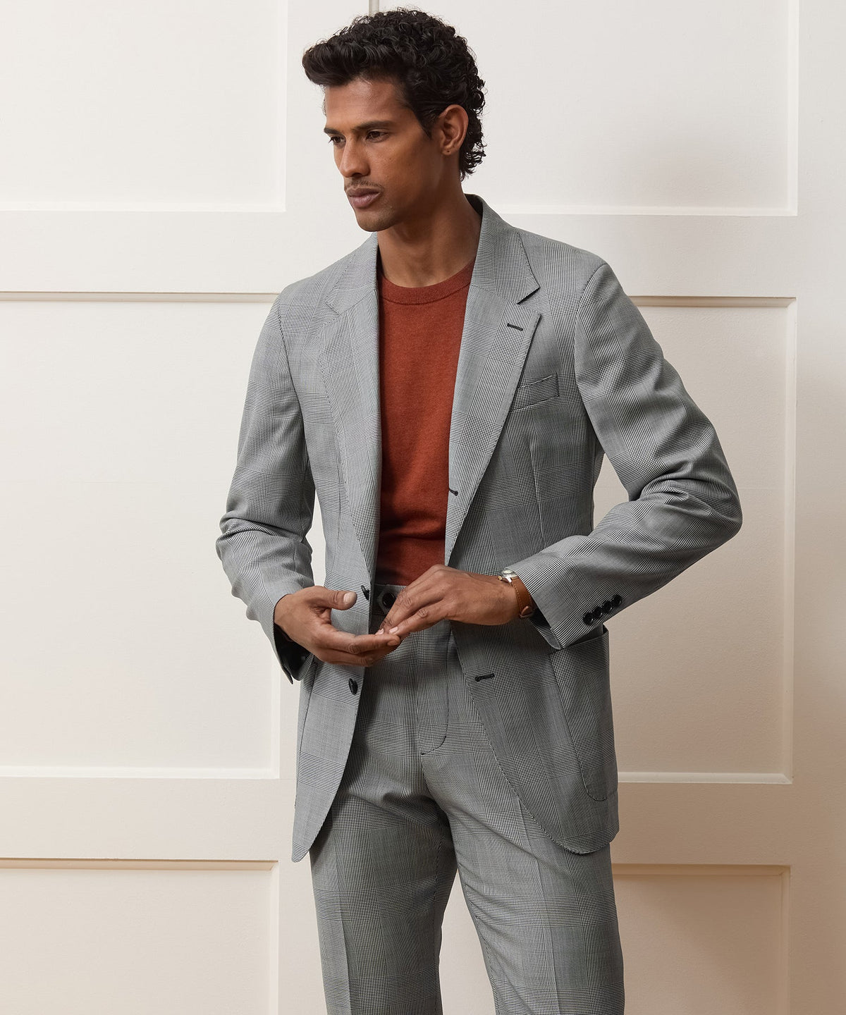 Italian Wool Glen Plaid Madison Jacket - Cream