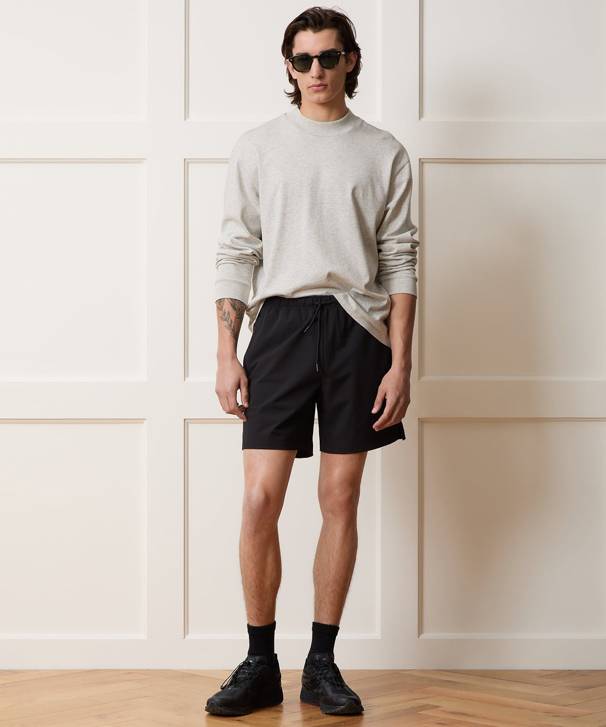 Boxy Jersey Mockneck Tee - Heather Beige
