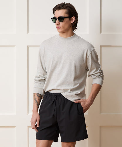 Boxy Jersey Mockneck Tee - Heather Beige