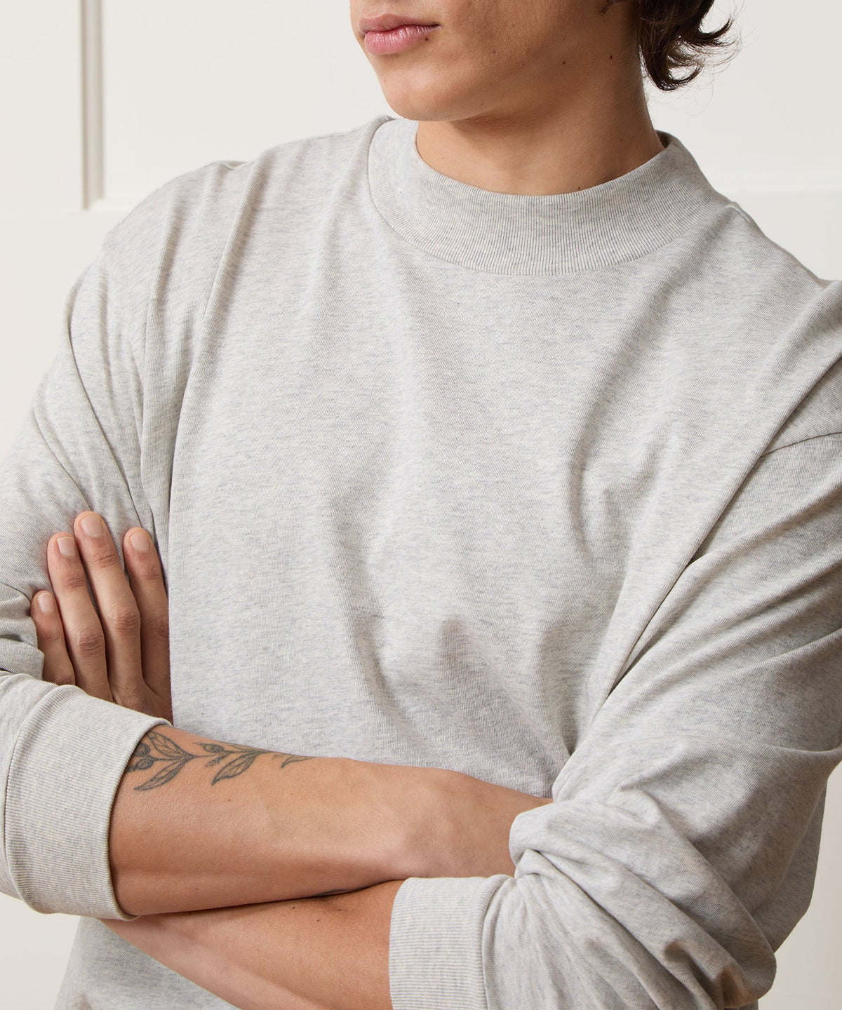 Boxy Jersey Mockneck Tee - Heather Beige