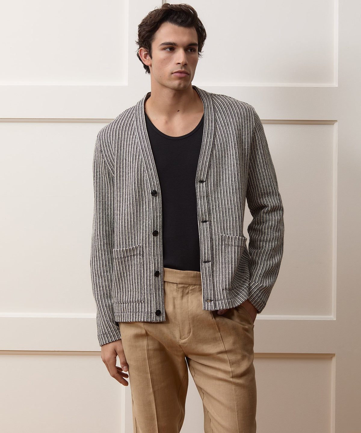 Ribbed Cotton Cardigan - Black