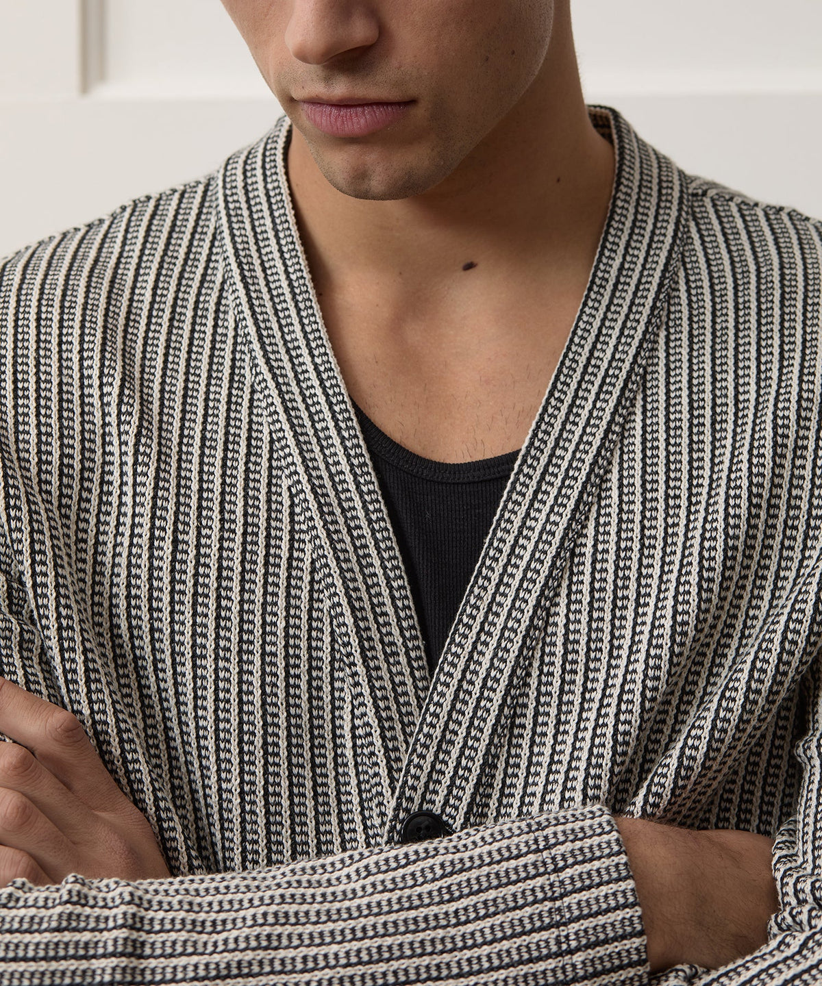 Ribbed Cotton Cardigan - Black
