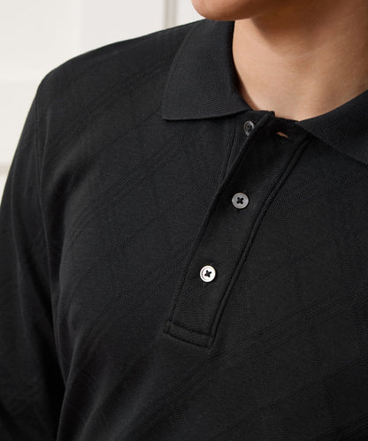 Cotton Jacquard Polo - Black