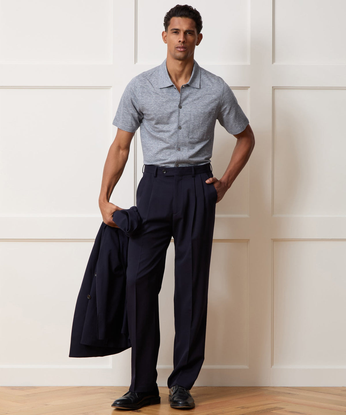 Cotton Jacquard Shirt - Navy