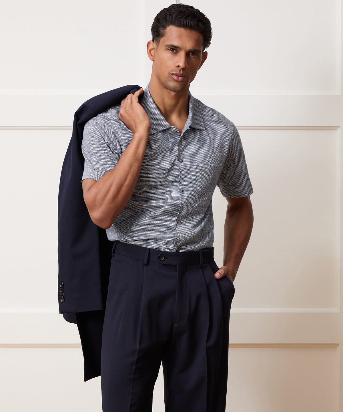 Cotton Jacquard Shirt - Navy