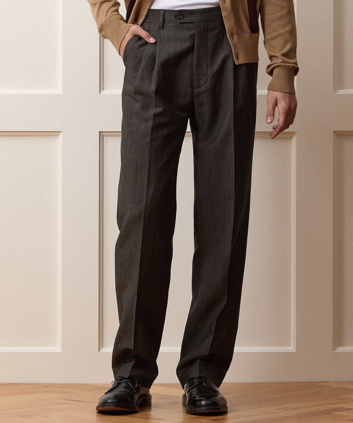 Italian Wool-Linen Pinstripe Wythe Trouser - Brown
