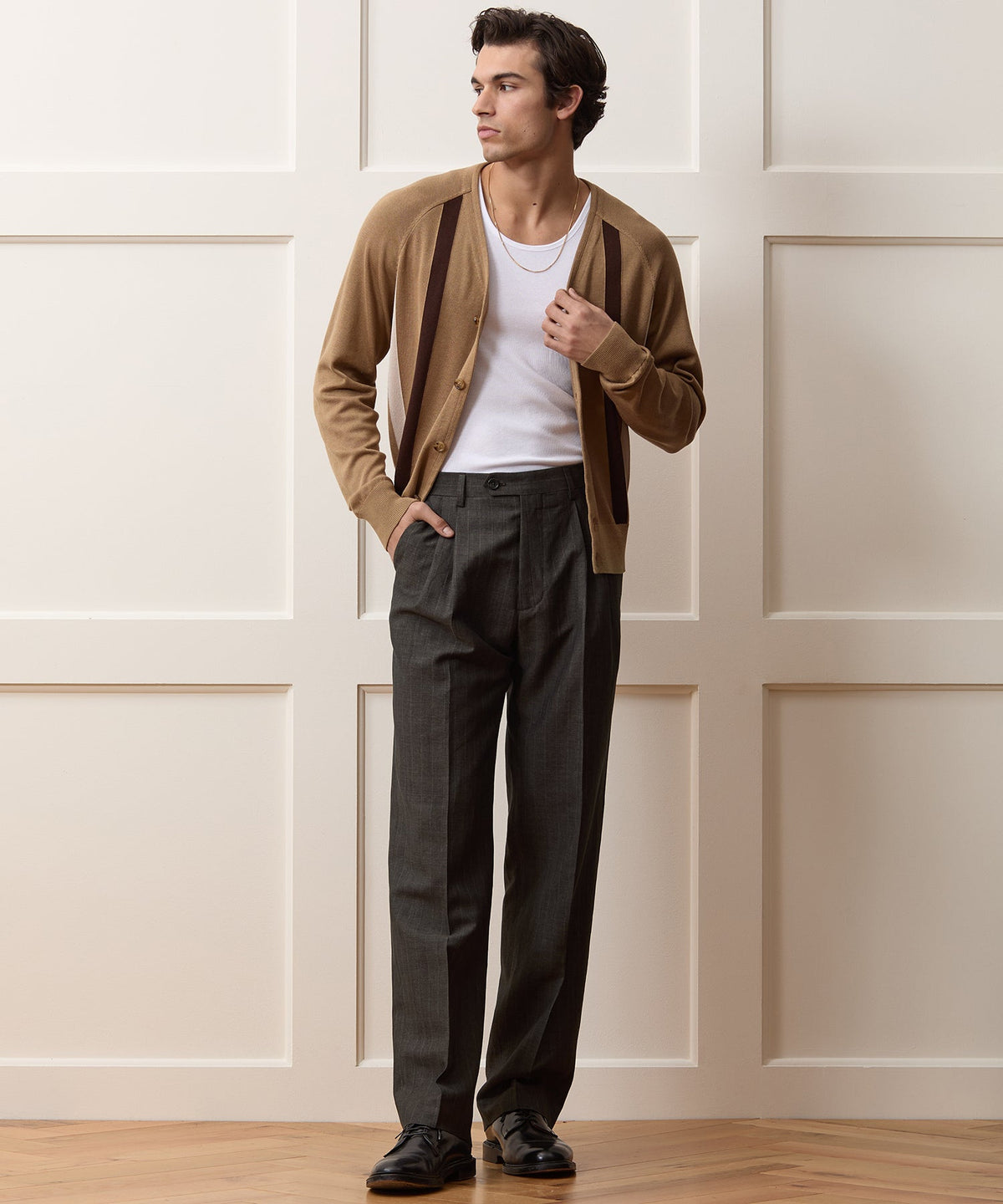 Italian Wool-Linen Pinstripe Wythe Trouser - Brown