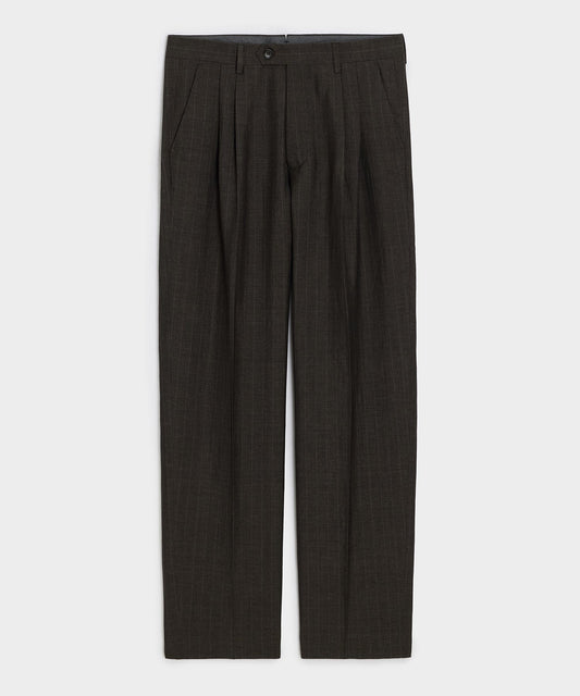 Italian Wool-Linen Pinstripe Wythe Trouser - Brown