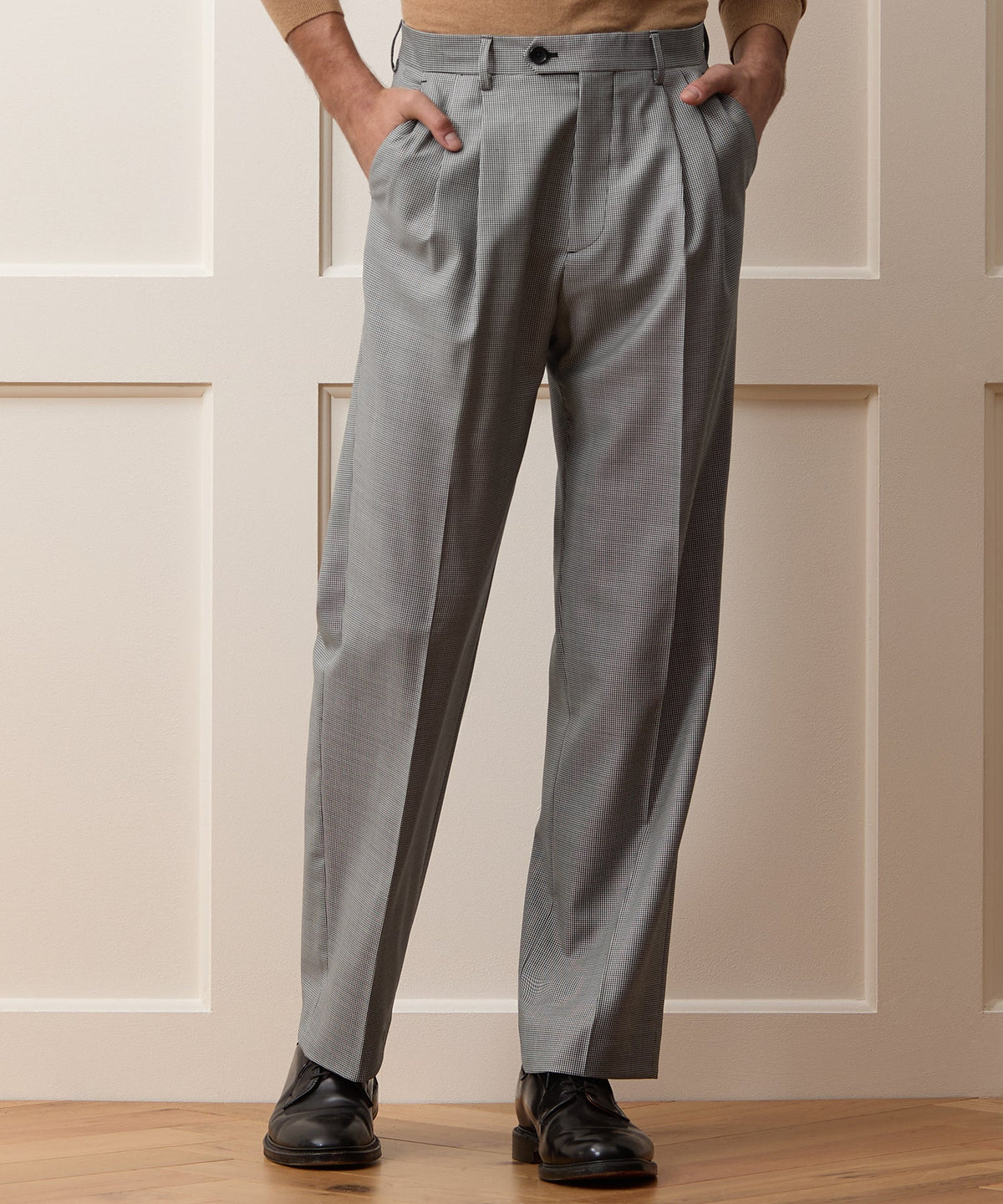 Italian Wool Houndstooth Wythe Trouser - Cream