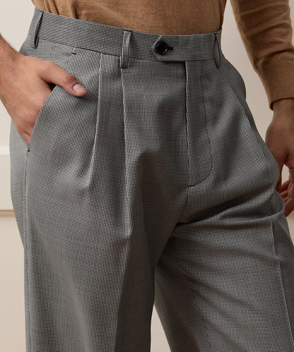 Italian Wool Houndstooth Wythe Trouser - Cream