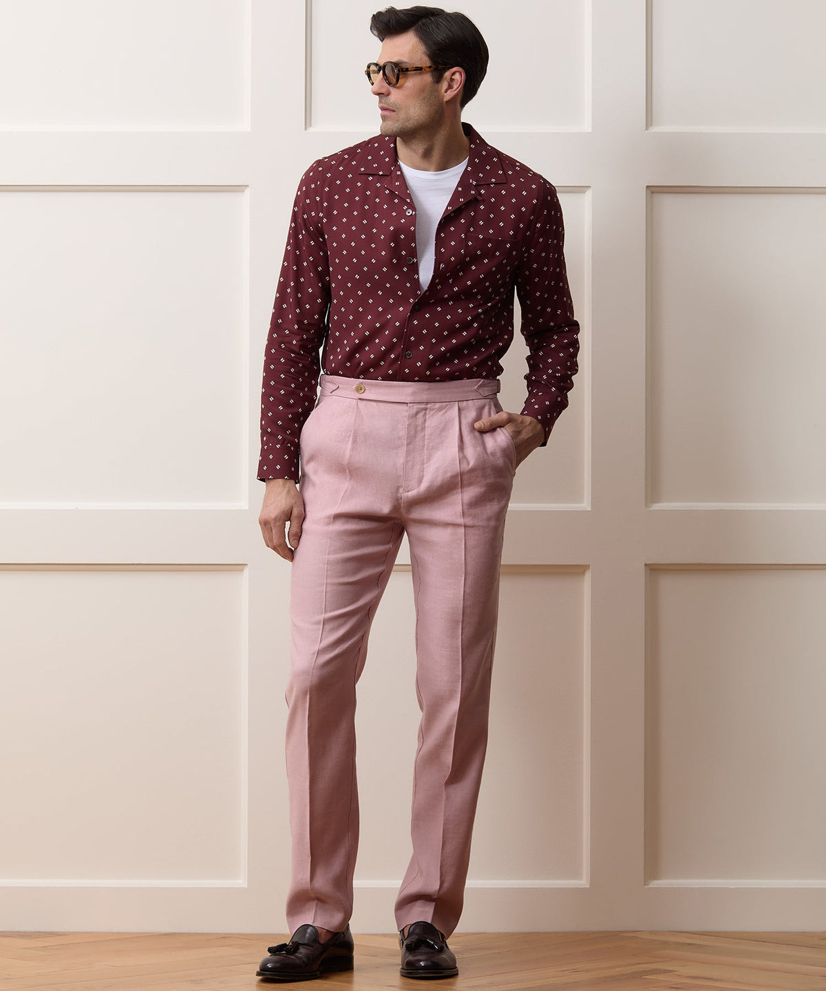 Italian Linen Side Tab Trouser - Pink