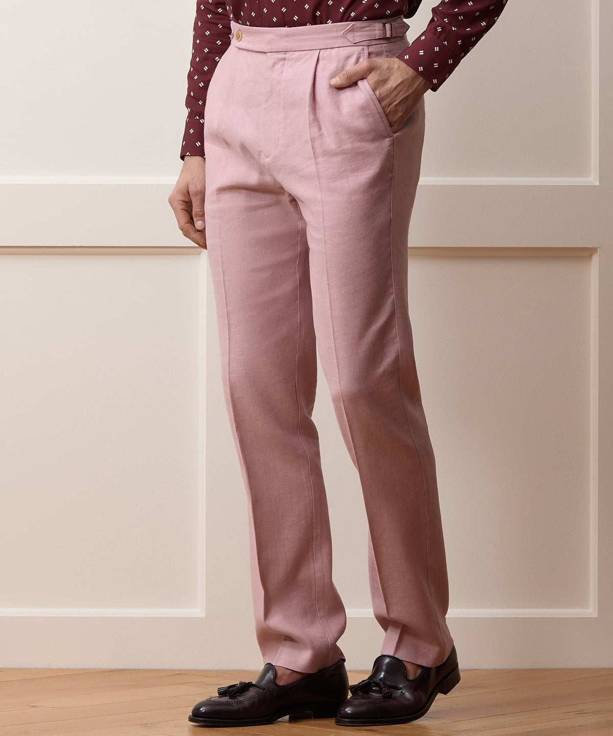Italian Linen Side Tab Trouser - Pink