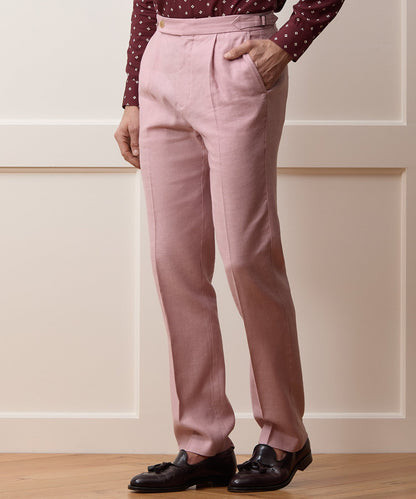 Italian Linen Side Tab Trouser - Pink