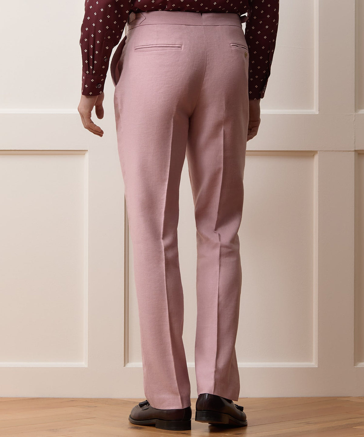 Italian Linen Side Tab Trouser - Pink