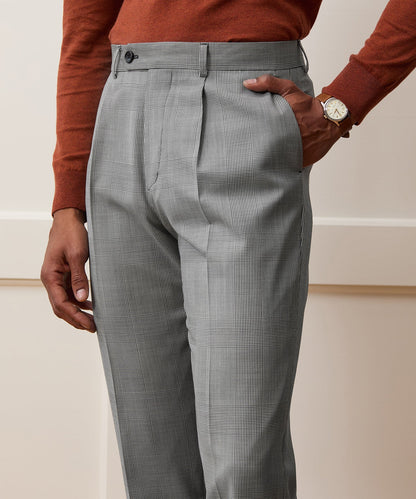 Italian Wool Glen Plaid Madison Trouser - Cream