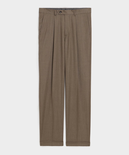 Italian Wool Herringbone Madison Trouser - Light Brown