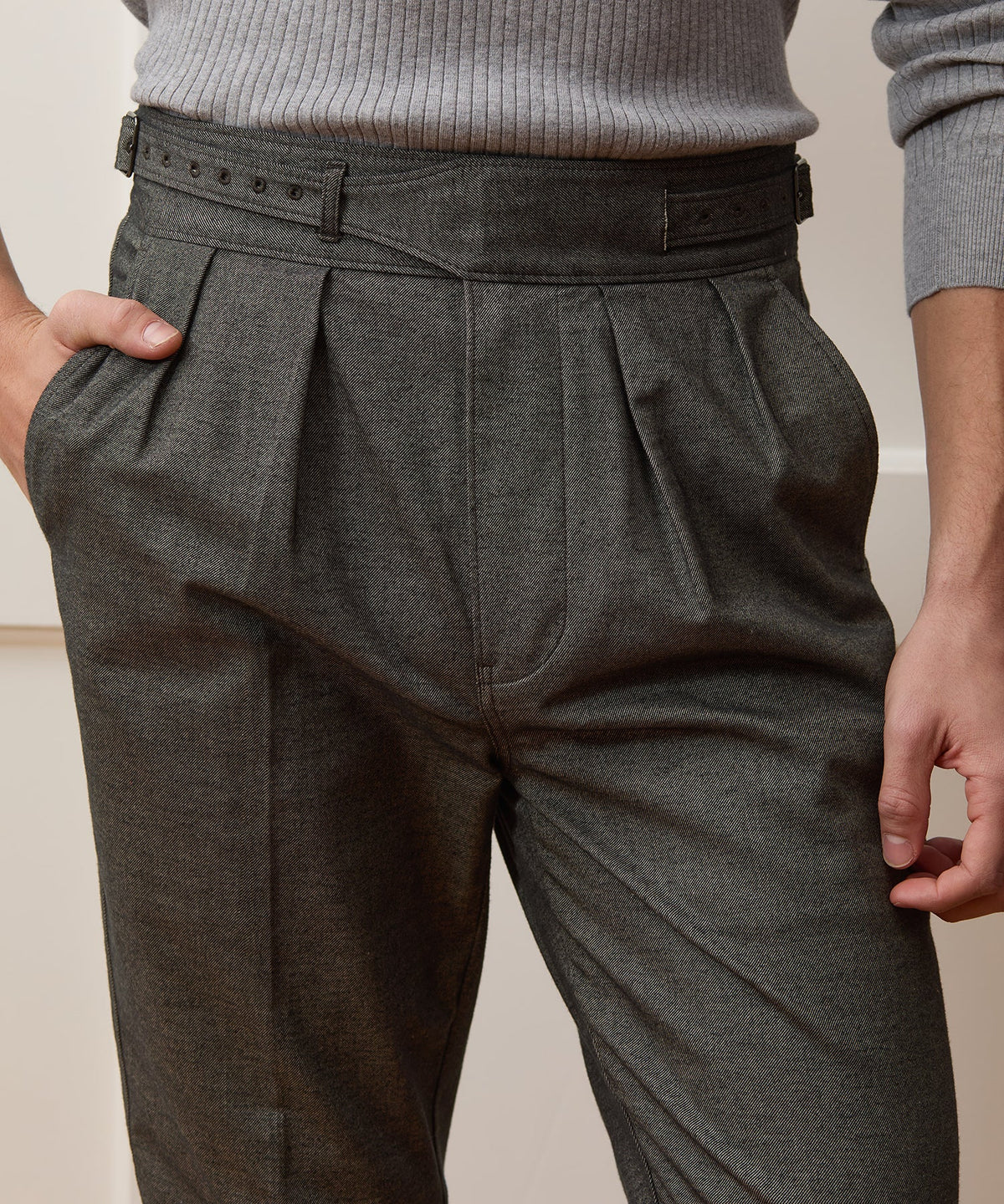 Italian Heathered Cotton Gurkha Trouser - Charcoal