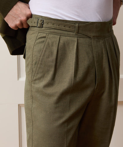 Italian Heathered Cotton Gurkha Trouser - Green