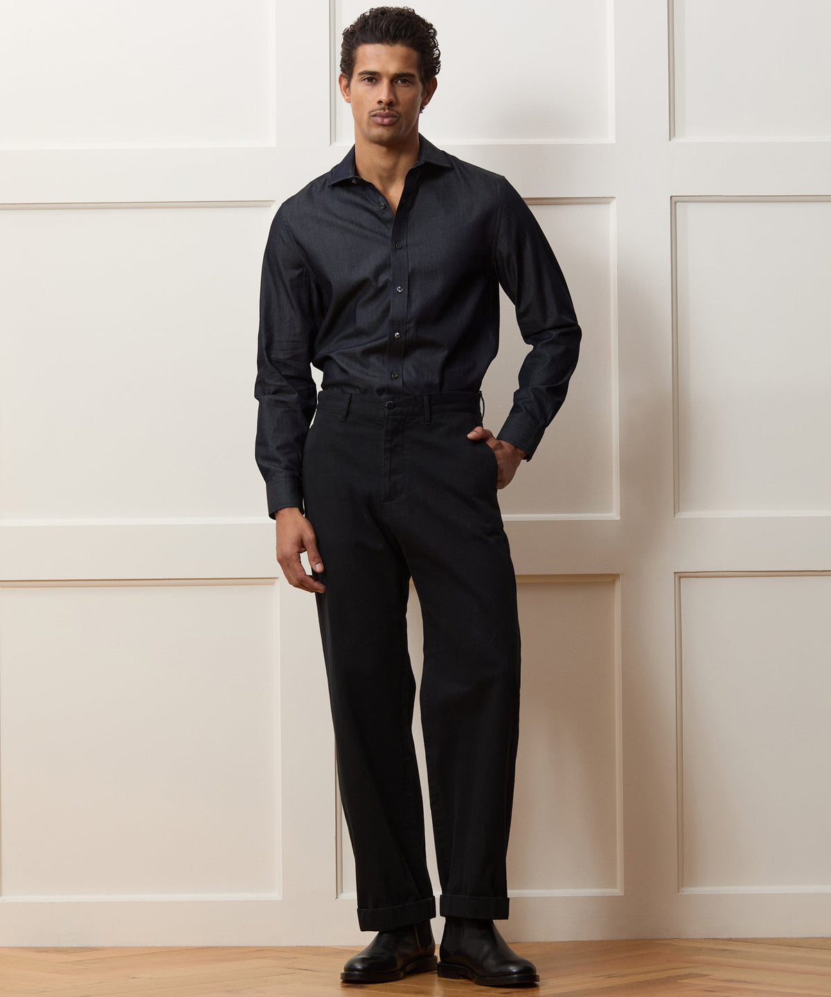 Chambray Spread Collar Dress Shirt - Dark Indigo