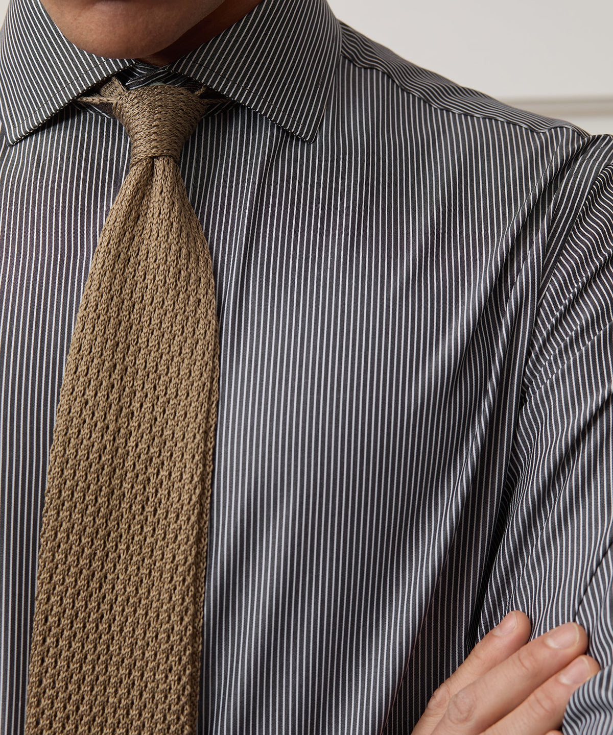 Italian Cotton Open Weave Knit Tie - Sand