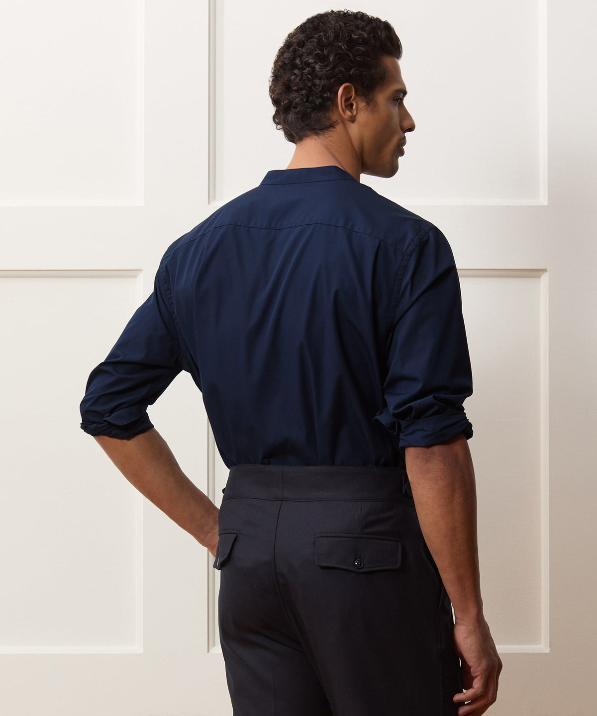 Poplin Band Collar Shirt - Navy