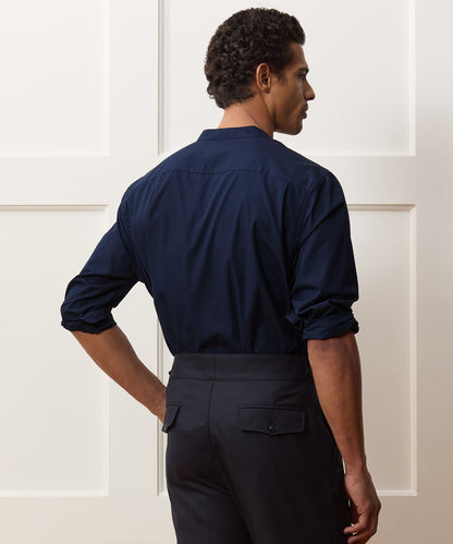 Poplin Band Collar Shirt - Navy
