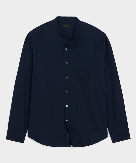Poplin Band Collar Shirt - Navy