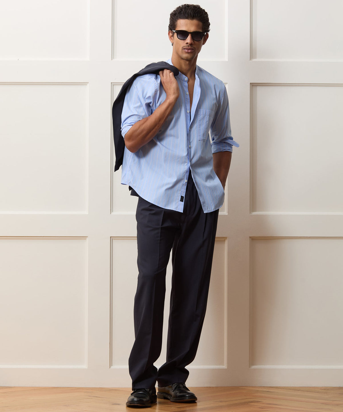 Poplin Band Collar Shirt - Blue