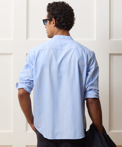 Poplin Band Collar Shirt - Blue