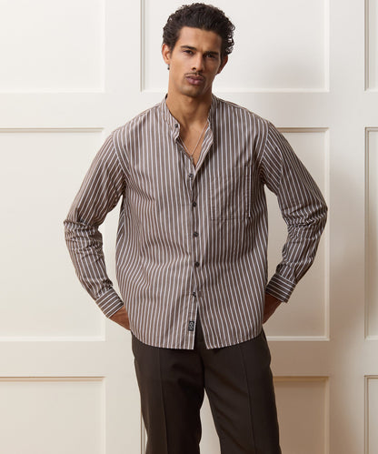 Poplin Band Collar Shirt - Brown