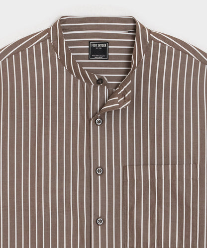 Poplin Band Collar Shirt - Brown