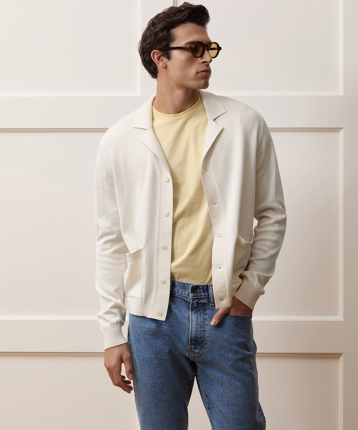 Silk-Cotton Sweater Jacket - Bisque