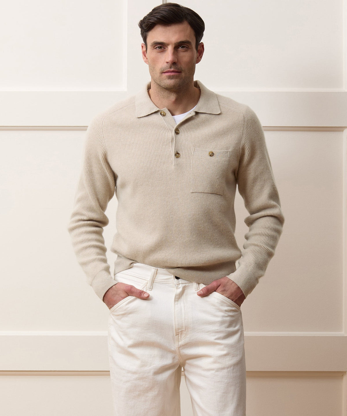 Made in Italy Cashmere Sweater Polo - Oatmeal