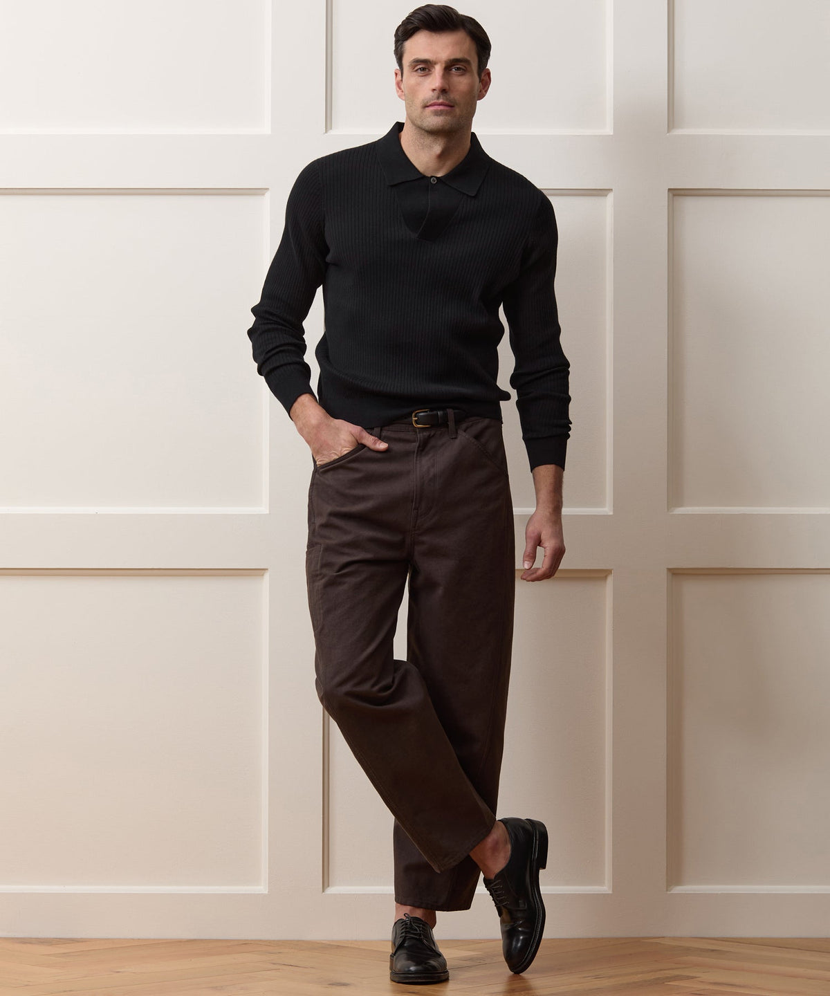 Ribbed Cotton-Cashmere Sweater Polo - Black