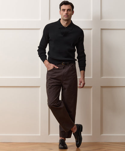 Ribbed Cotton-Cashmere Sweater Polo - Black