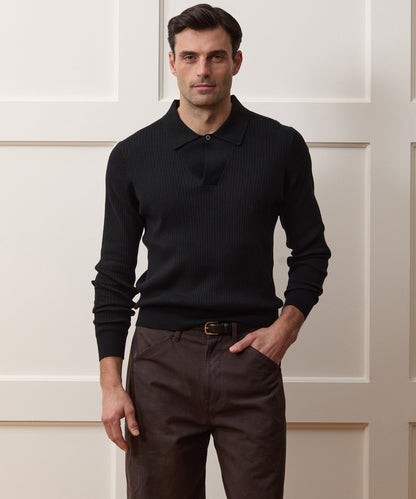 Ribbed Cotton-Cashmere Sweater Polo - Black