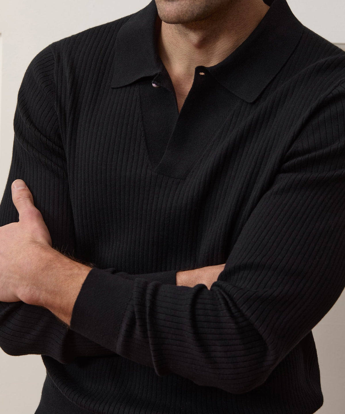 Ribbed Cotton-Cashmere Sweater Polo - Black