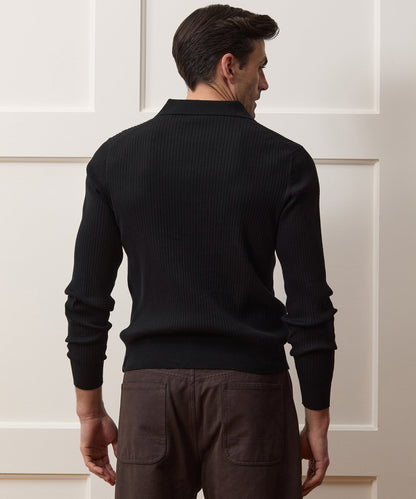 Ribbed Cotton-Cashmere Sweater Polo - Black