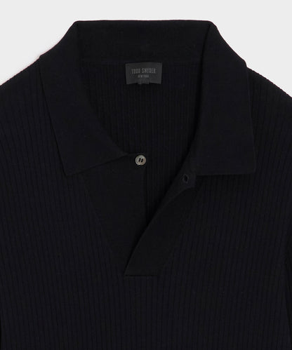 Ribbed Cotton-Cashmere Sweater Polo - Black